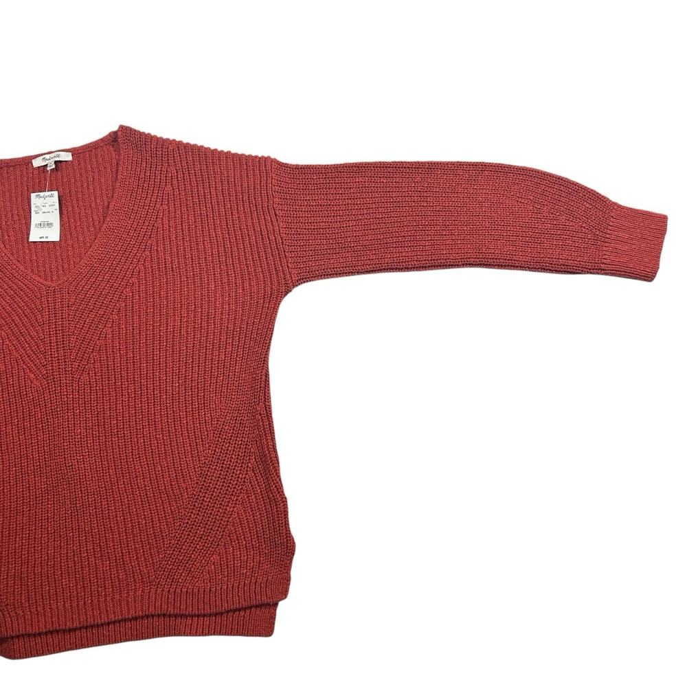 NWT Madewell Sz M Orange Ridgeton Pullover Textured Sweater Cotton Knit V-neck - Picture 3 of 13